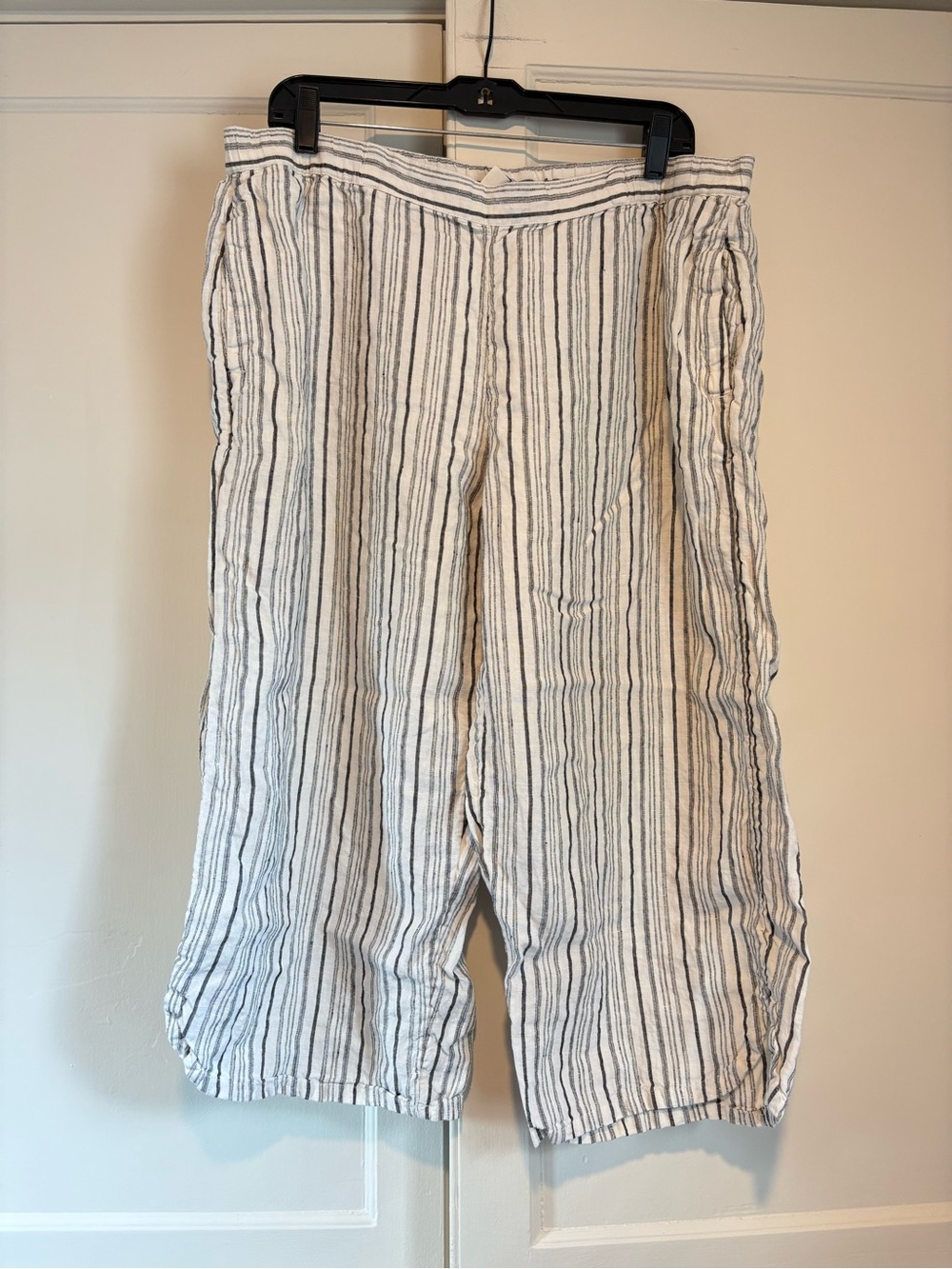 Coldwater Creek Stripped Cropped Wide Leg Linen Pants